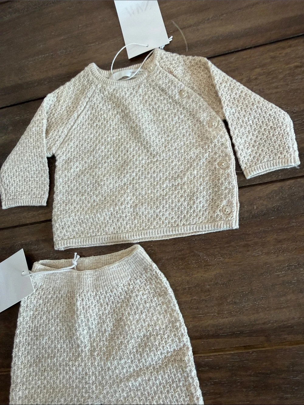 Zara Cream Knit Kids Pajama Set - Neutral Two-Piece